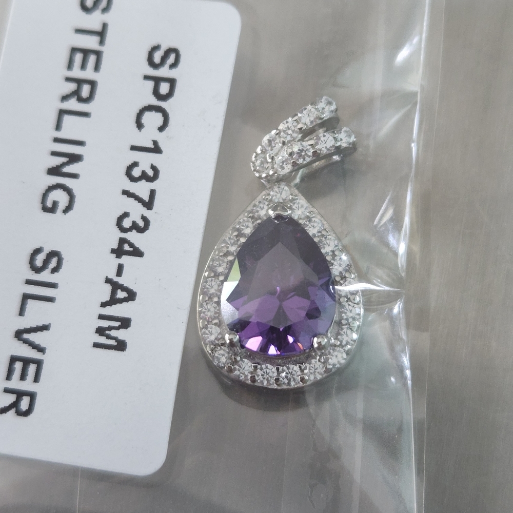 Sterling silver Amethyst cz Pendant With Chain